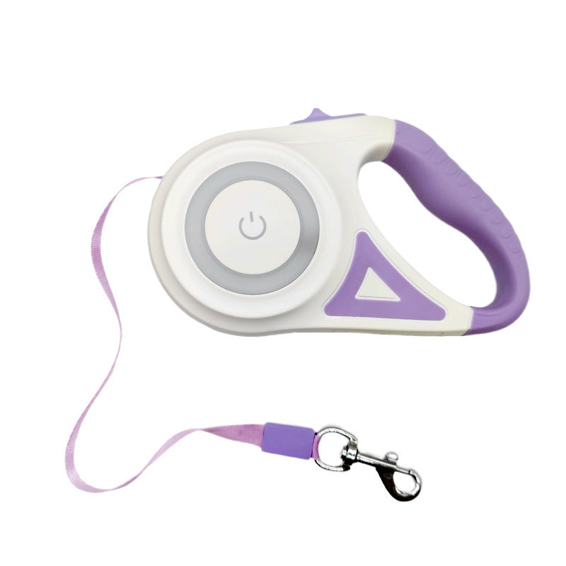 LED Retractable Dog & Cat Leash with Safety Light – 3M/5M Tangle-Free Nylon Tape, One-Hand Brake & Lock System, Durable ABS Case | Night Walking Pet Lead