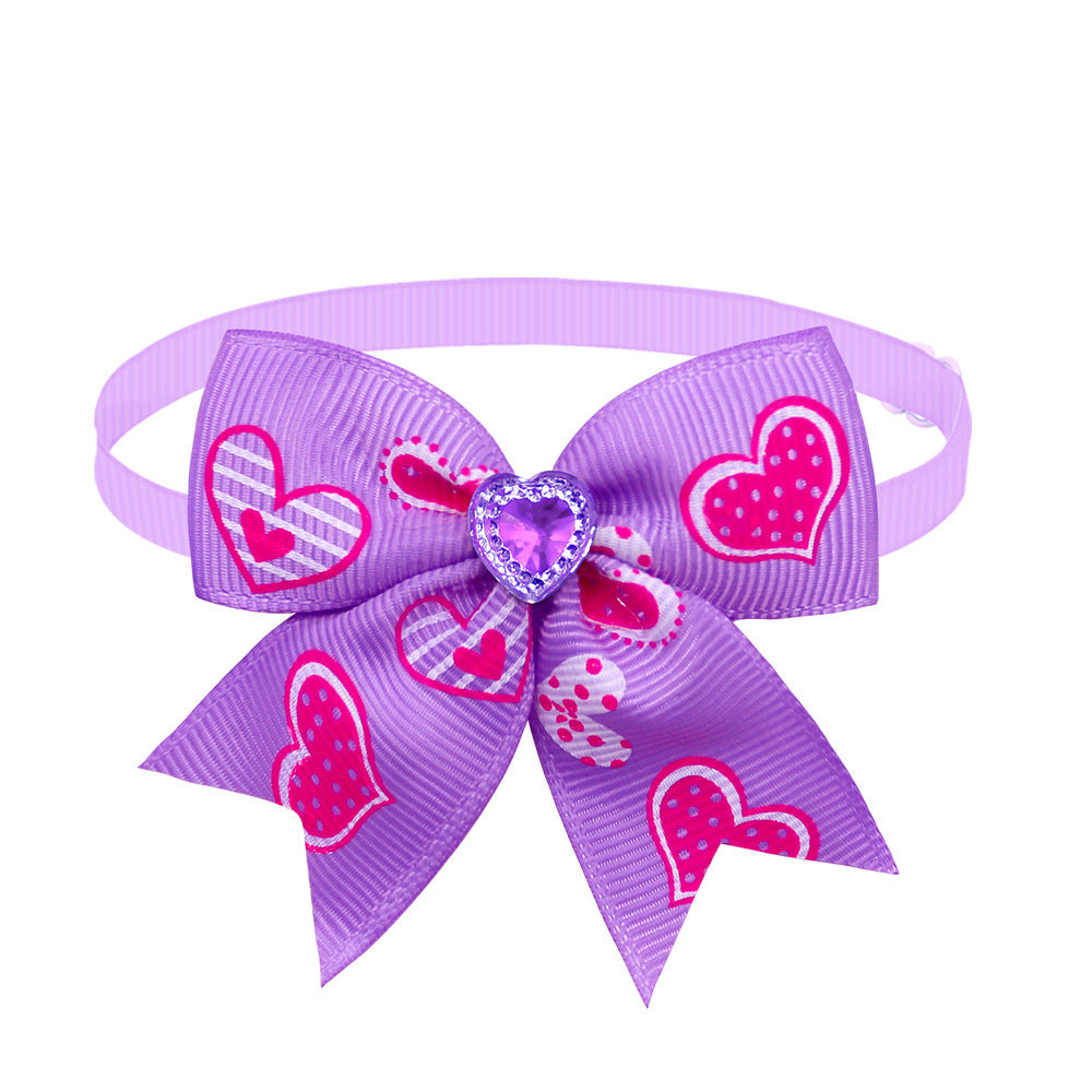 Valentine Heart Dog Bow Tie | Cute Diamond Pet Collar Accessory