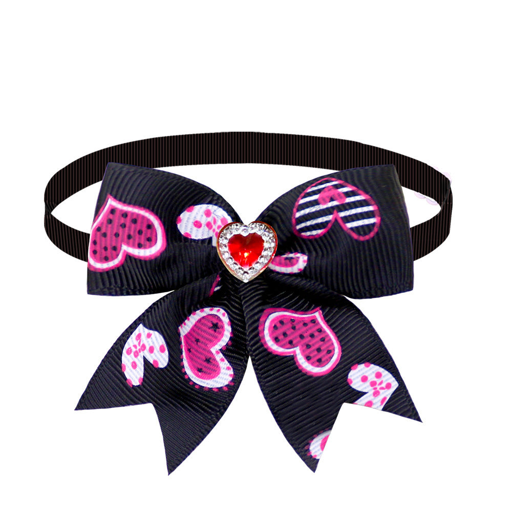 Valentine Heart Dog Bow Tie | Cute Diamond Pet Collar Accessory