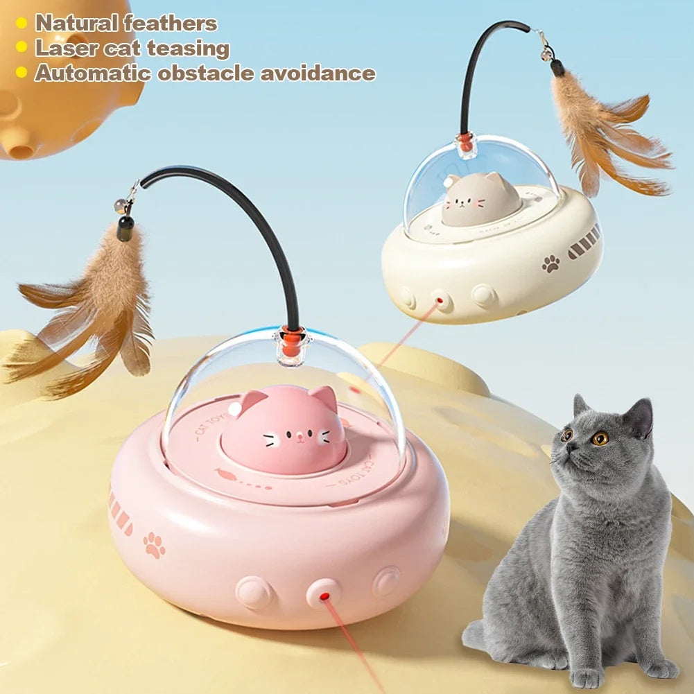 Smart UFO Cat Teaser Toy | Automatic Laser & Feather Play Trainer