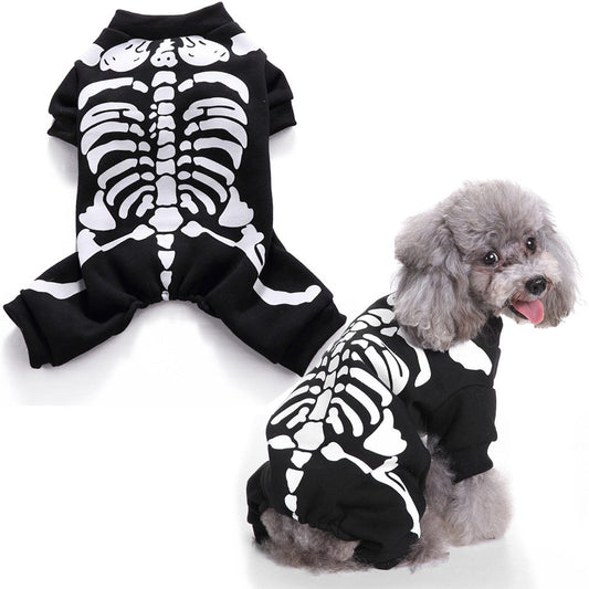 Skeleton Dog Costume | Funny Halloween Pet Jumpsuit Pajamas