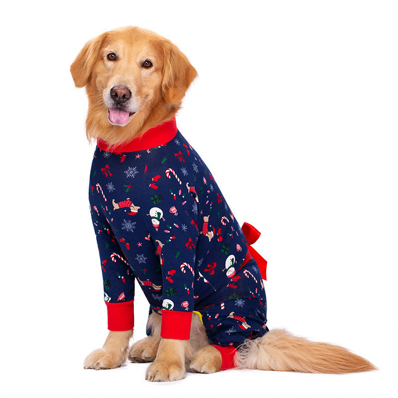 Christmas Dog Pajamas | Cozy Cotton Jumpsuit with Festive Bow