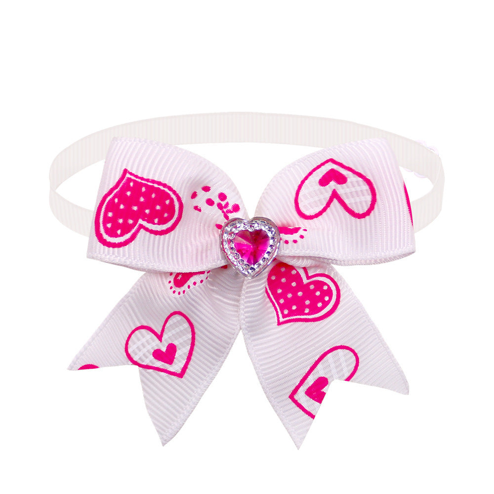 Valentine Heart Dog Bow Tie | Cute Diamond Pet Collar Accessory