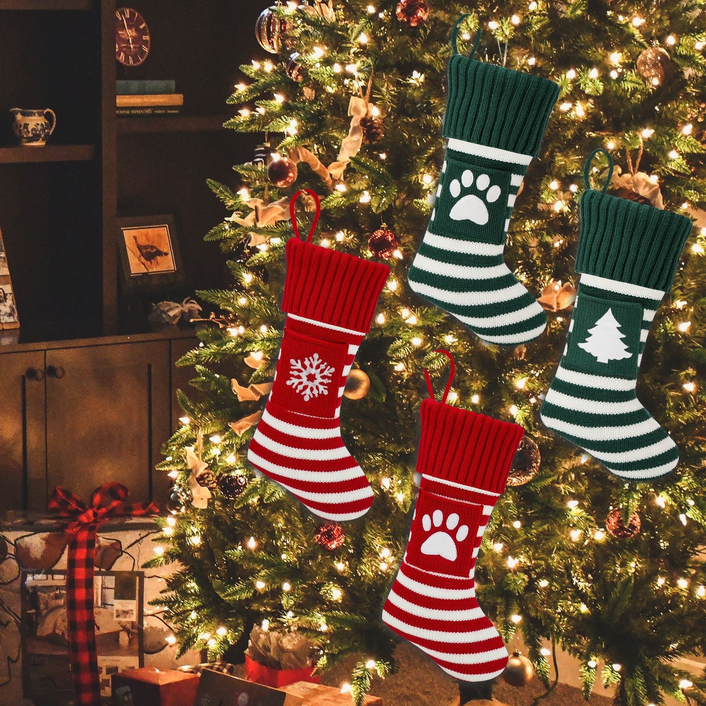 Christmas Pet Stocking Gift Bag | Knitted Dog & Cat Paw Socks