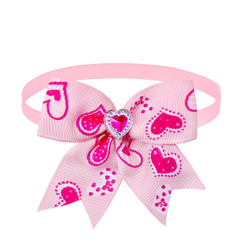 Valentine Heart Dog Bow Tie | Cute Diamond Pet Collar Accessory