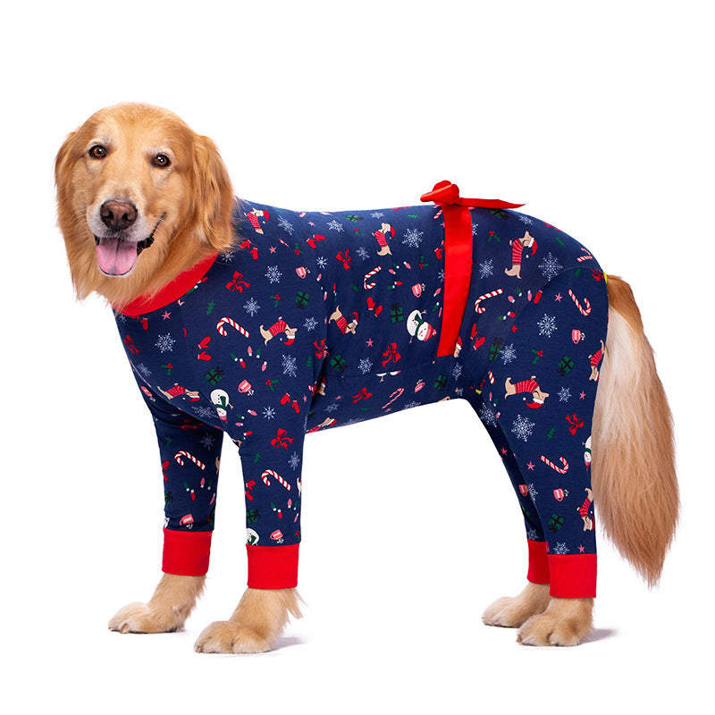 Christmas Dog Pajamas | Cozy Cotton Jumpsuit with Festive Bow